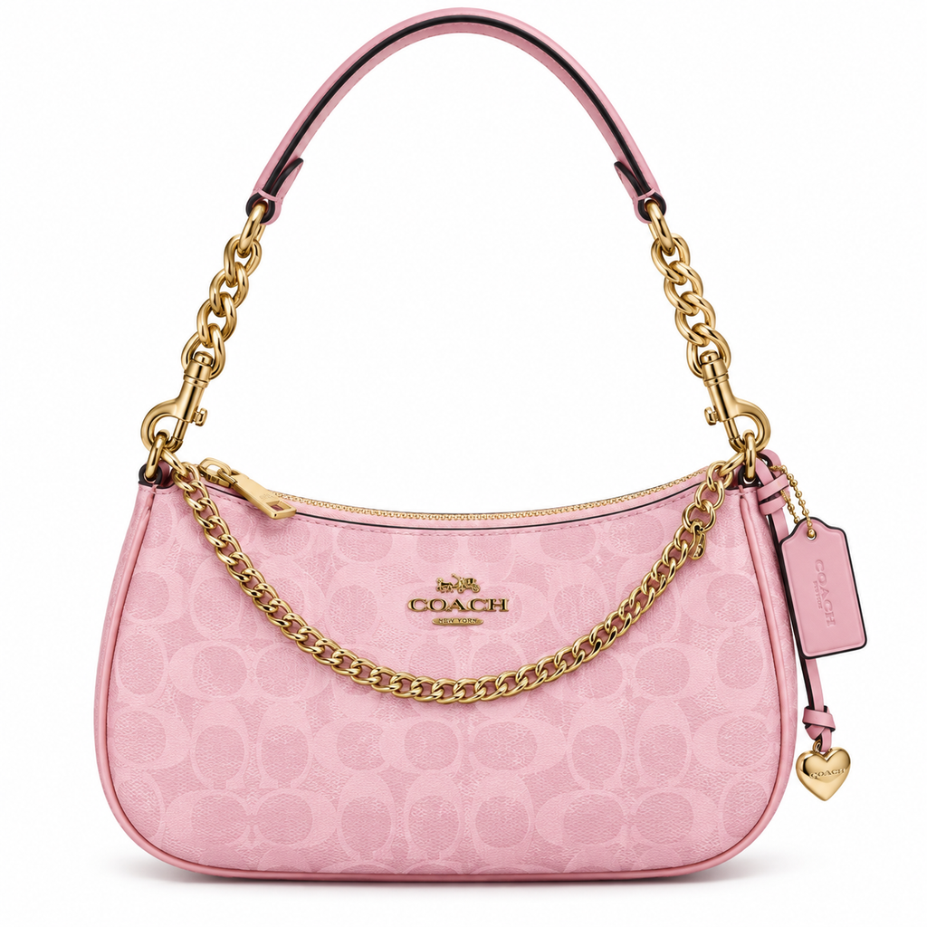The Cherry Pink Monogram Chain Shoulder Bag