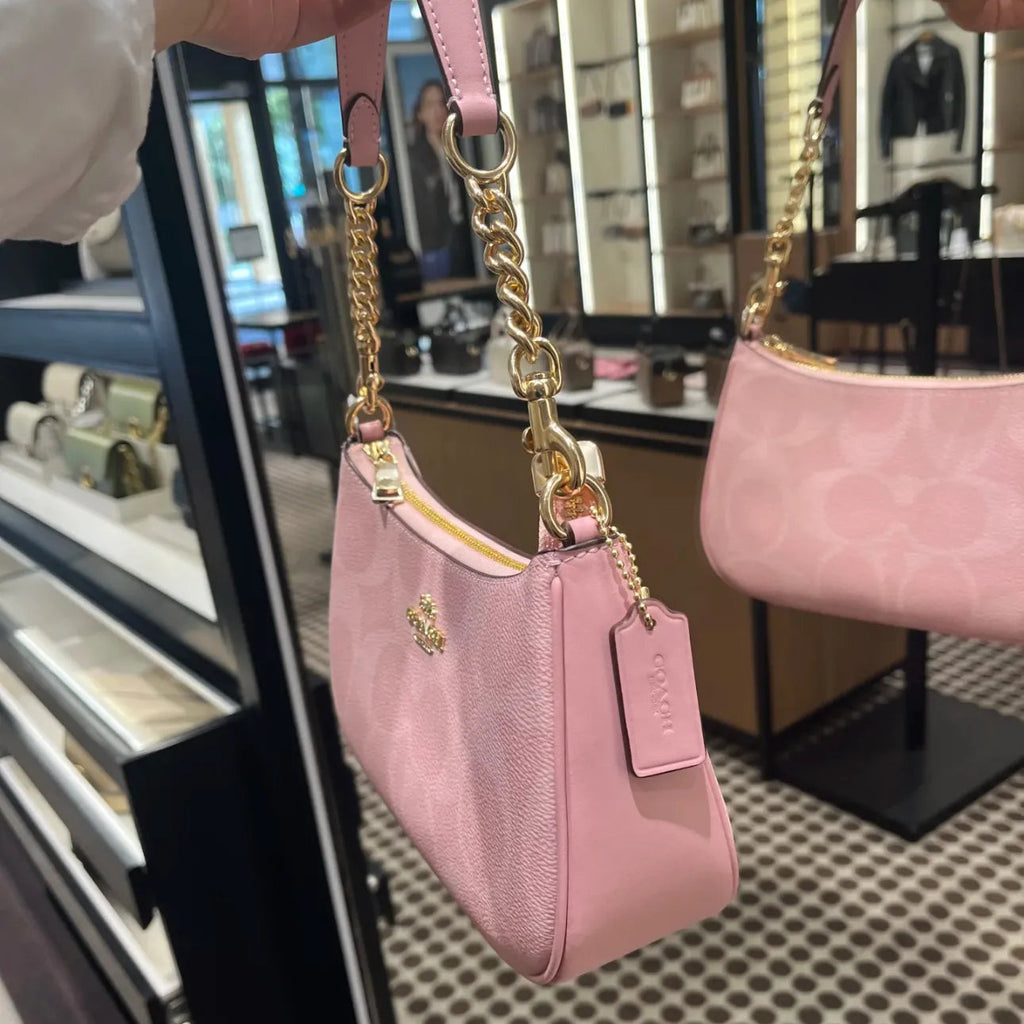 The Cherry Pink Monogram Chain Shoulder Bag