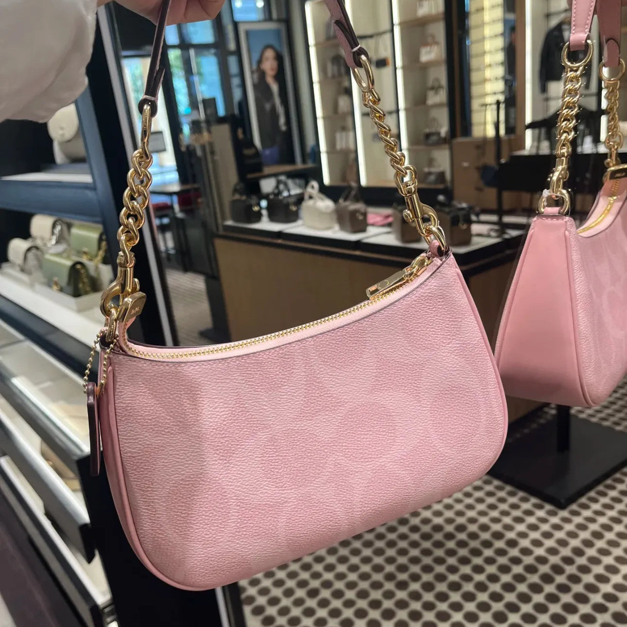 The Cherry Pink Monogram Chain Shoulder Bag